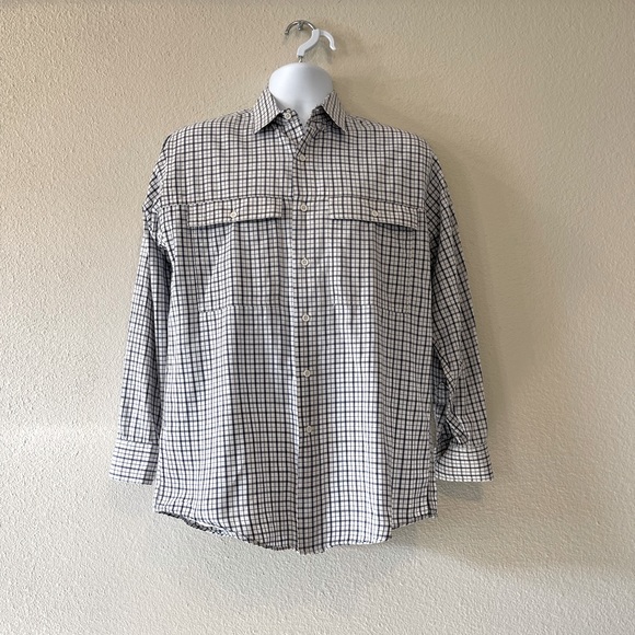 LLBean Long Sleeve Button-Down Check Shirt Made in USA Men's XL cotton blue type Vintage Second Hand